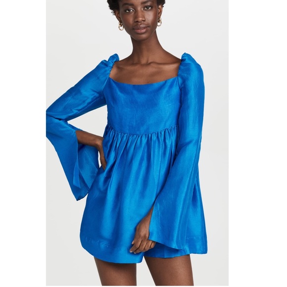 azeeza Dresses & Skirts - Worn once Azeeza blue silk Kamden puff sleeve mini dress with split sleeves